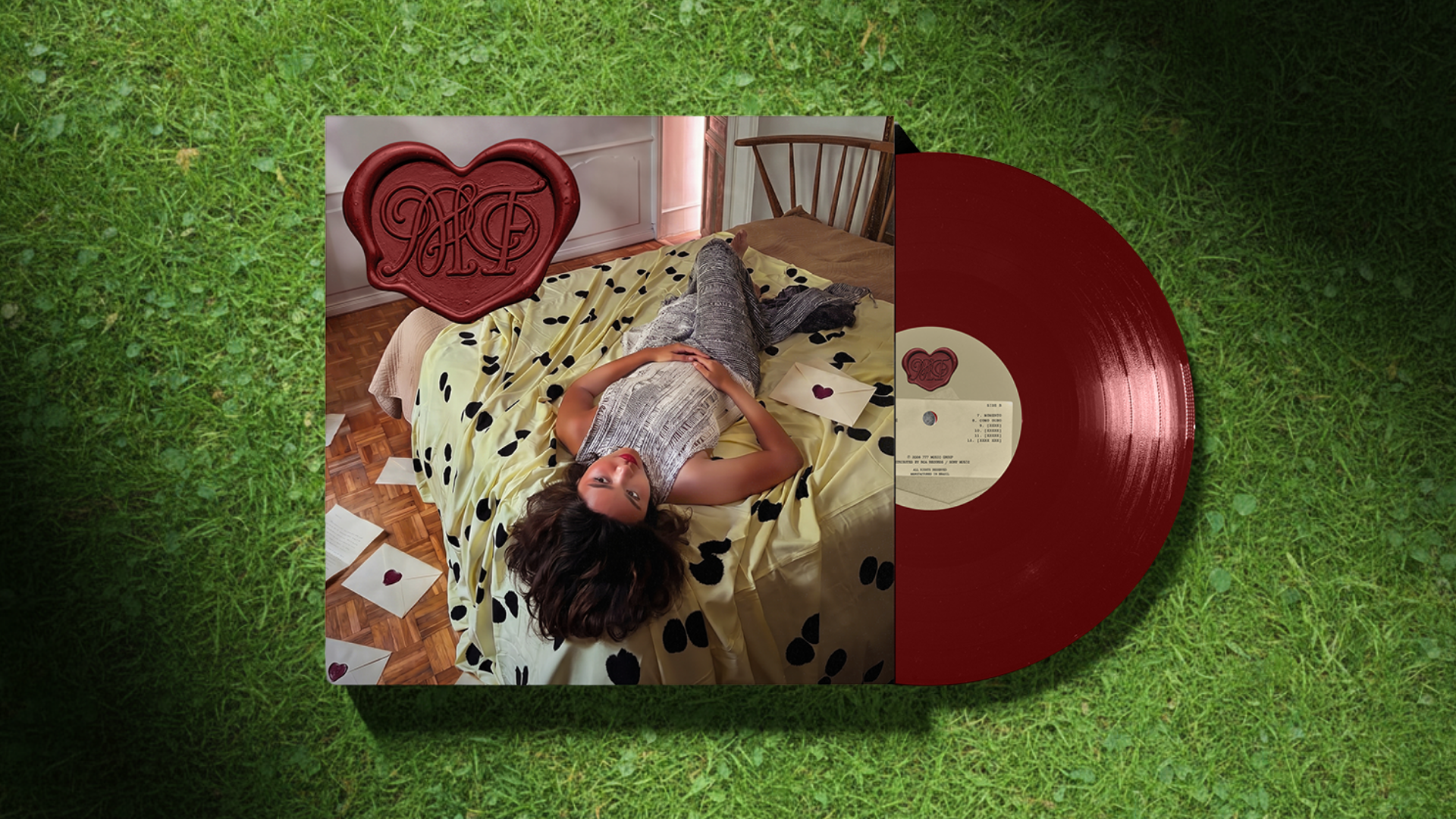 Debut vinyl and cover on grass